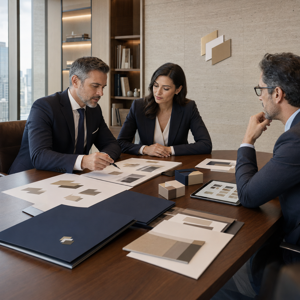 Trustlic advisers presenting brand identity boards to a client