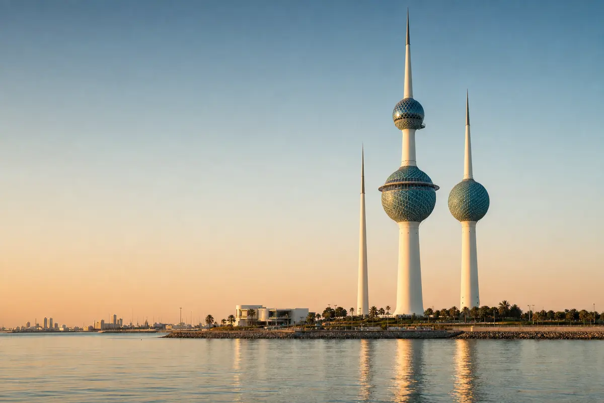 Kuwait City's landmark skyline in clear morning light