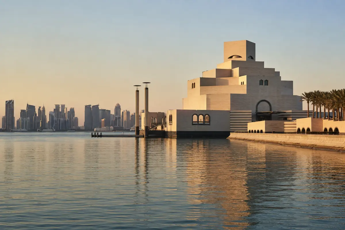 Doha's waterfront architecture in warm evening light